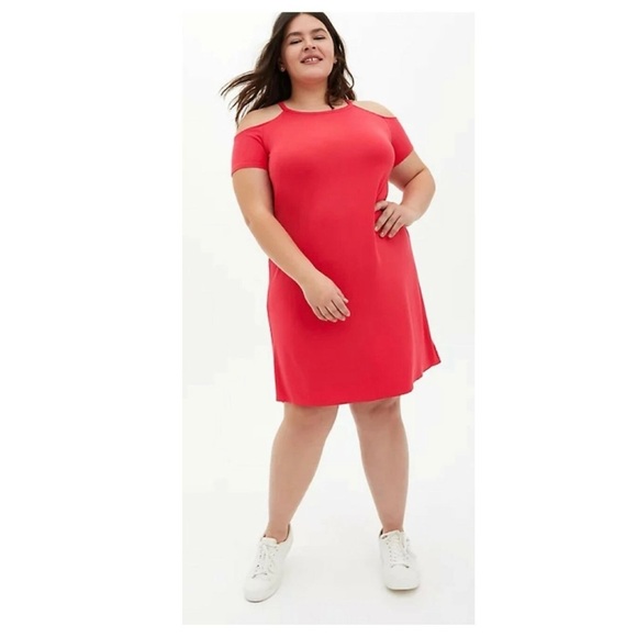 TORRID Cold Shoulder Mini Dress in Bright Berry Red size 1X Plus Indie Y2K - Picture 1 of 9